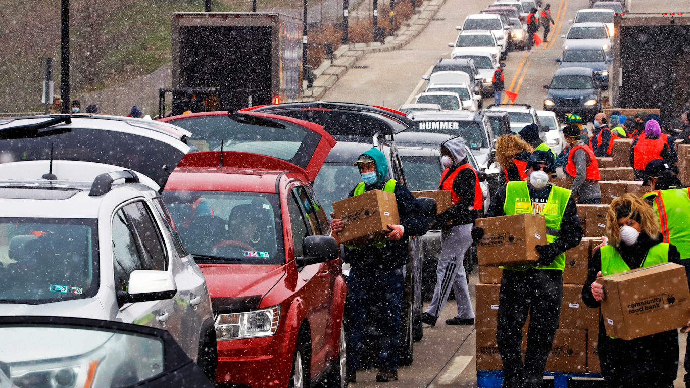 Long Breadlines Form Outside of Food Banks as America Struggles to Cope