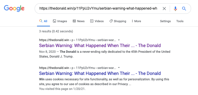 “The Donald.Win" Google Results