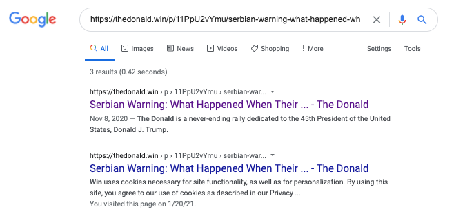 “ The Donald.Win” Google搜索结果