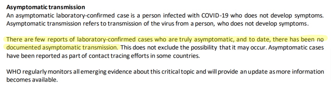 WHO report asymptomatic spread