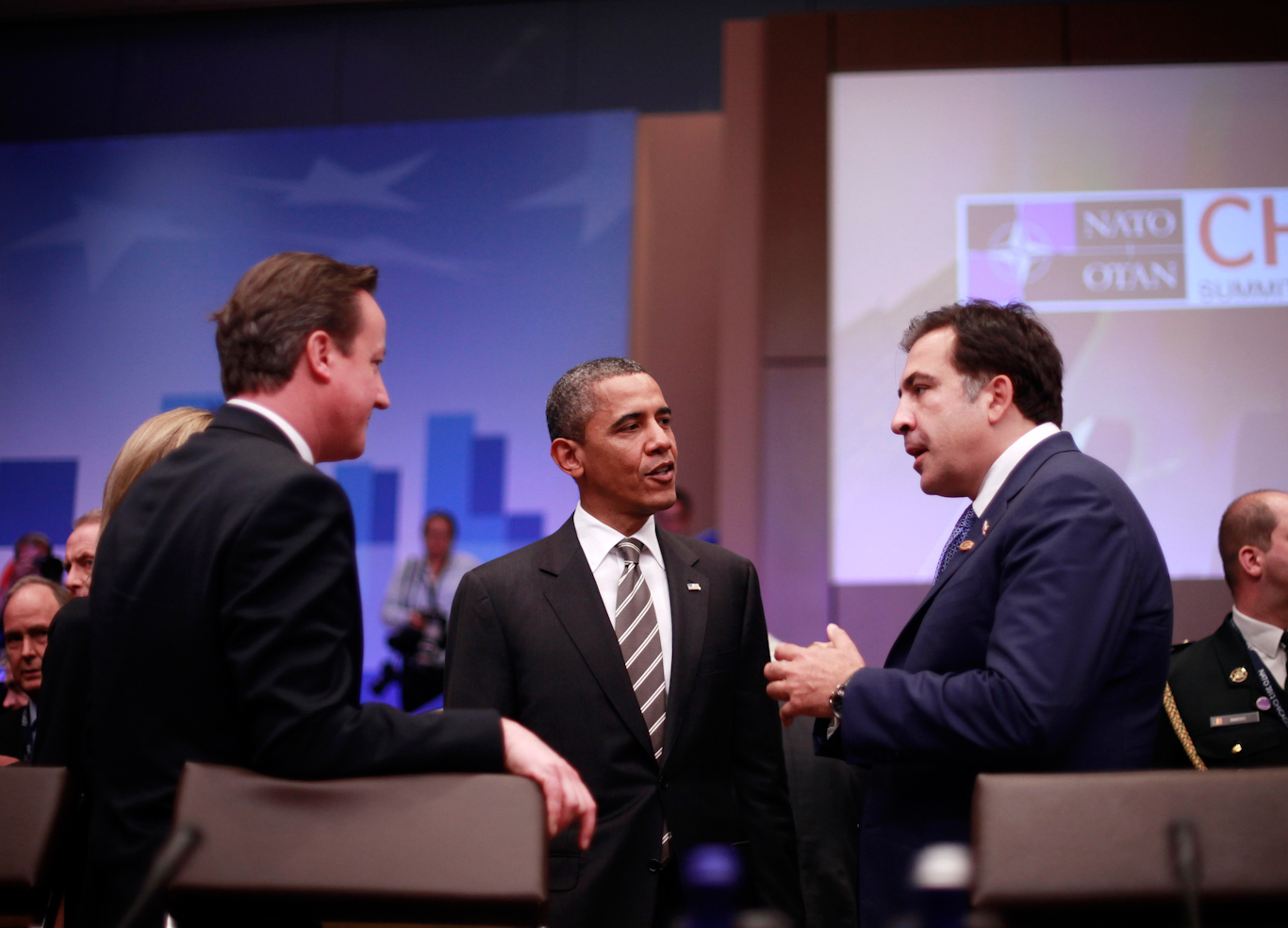 Barack Obama, Mikhaïl Saakachvili, David Cameron.