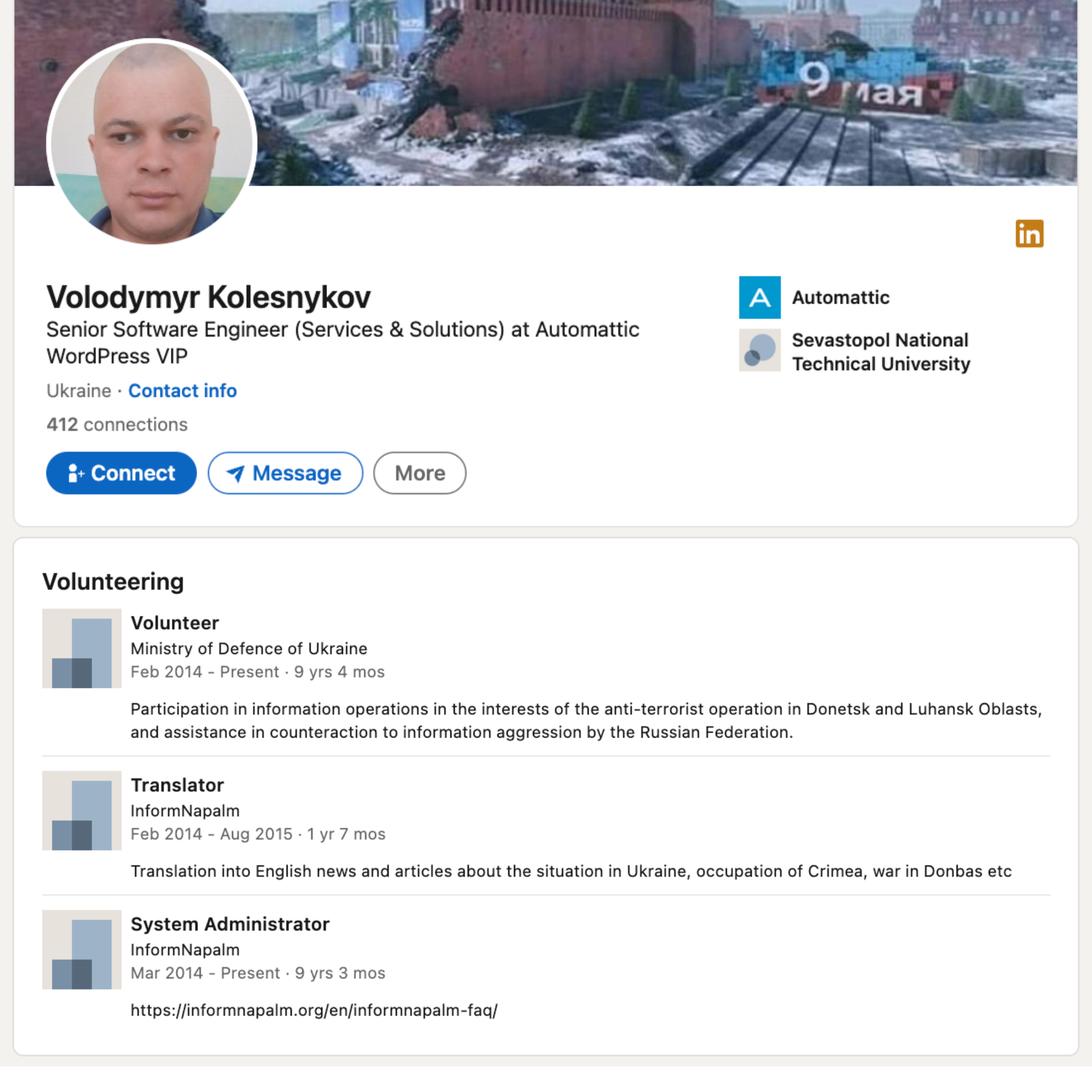 Volodymyr Kolesnykov | LinkedIn page