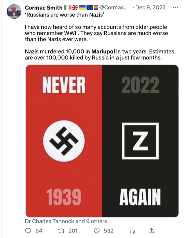 “Russians are much worse than Nazis,” Smith in December 2022