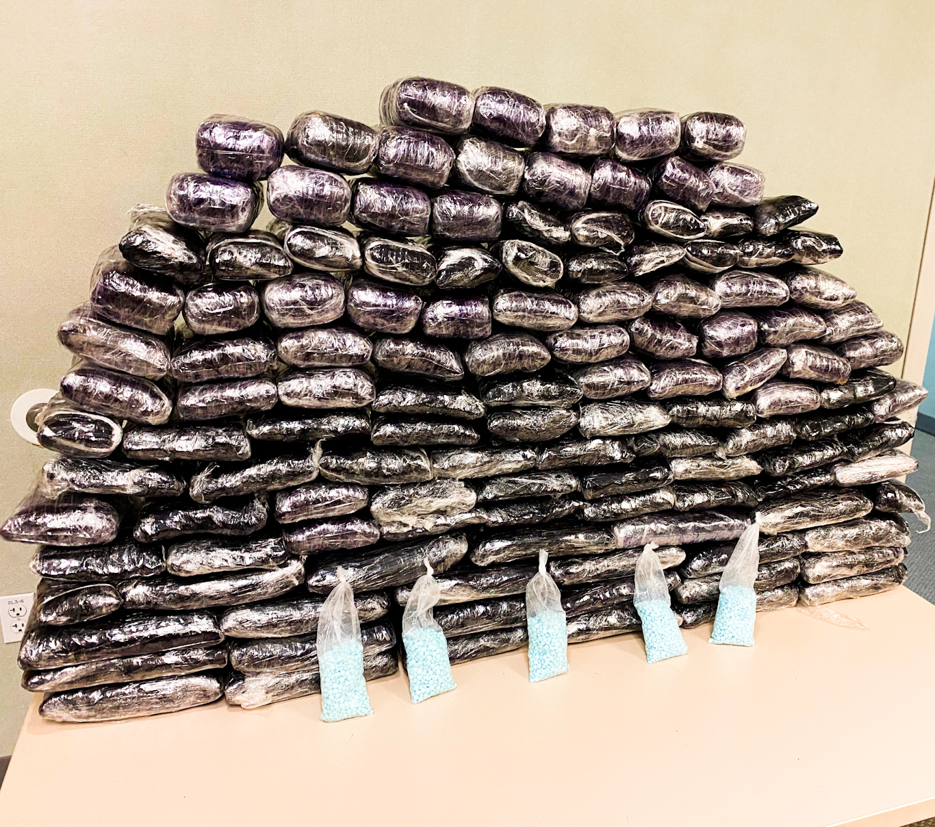 Approximately 1 million fake pills containing fentanyl seized on July 5, 2022, at a home in Inglewood, Calif. Photo: DEA via AP.