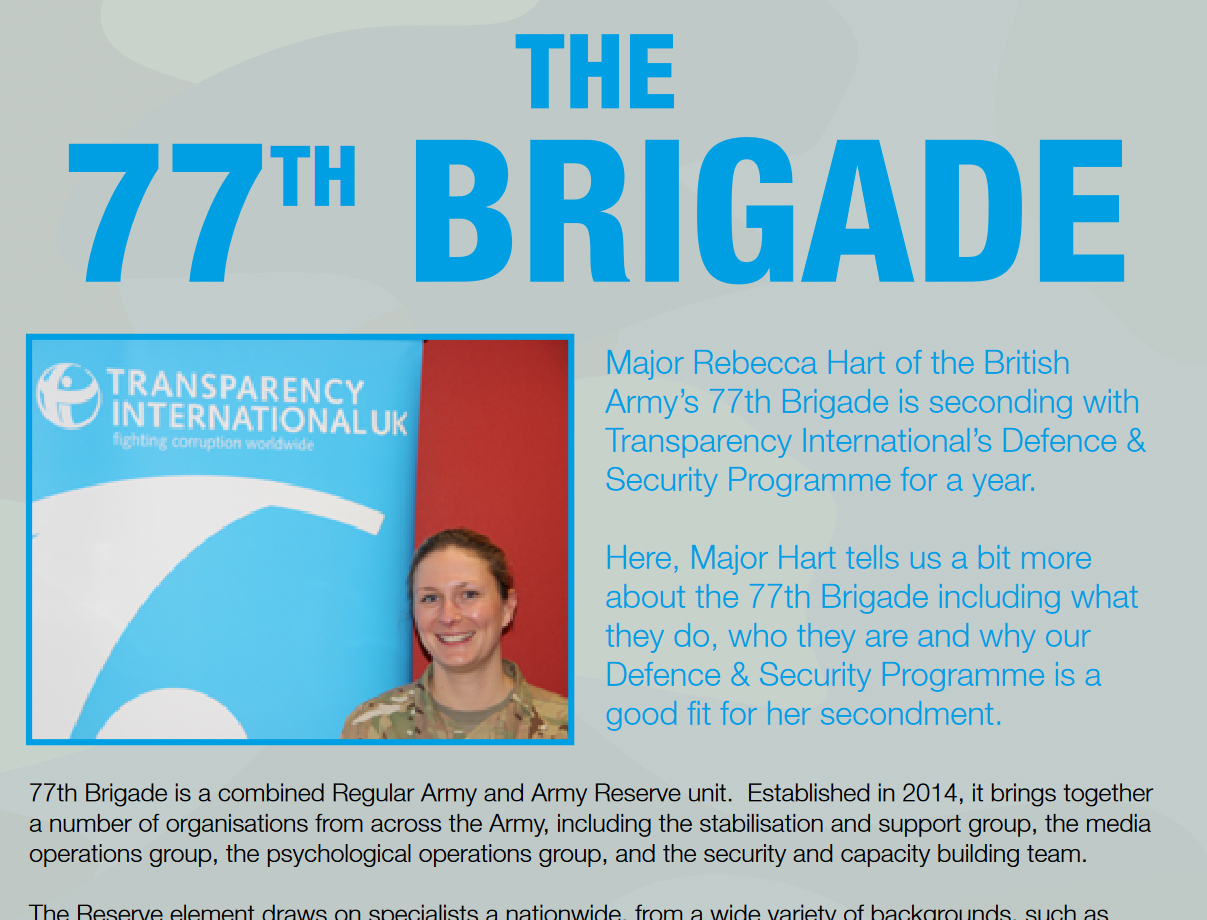Transparency International’s 2017 “corruption cable” heavily lauds Britain’s controversial 77th Brigade
