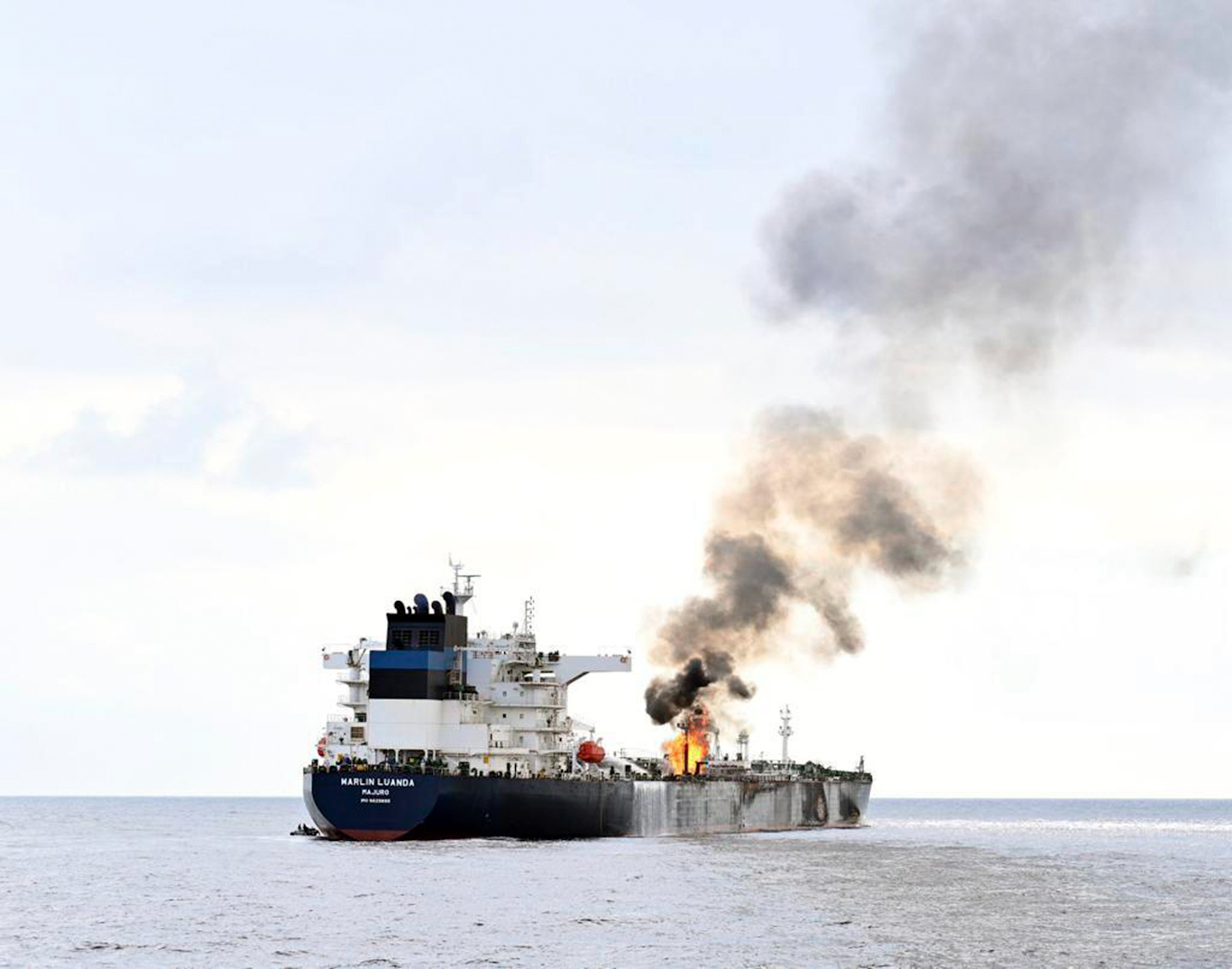 The Marlin Luanda on fire after an attack in the Gulf of Aden