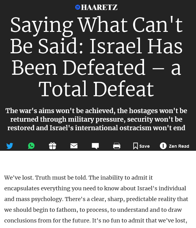Captura de pantalla del titular de Haaretz