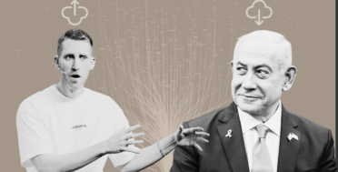 Assaf Rappaport and Benjamin Netanyahu in front of a cloud data network background, Google’s Wiz acquisition and ties to Israeli intelligence.