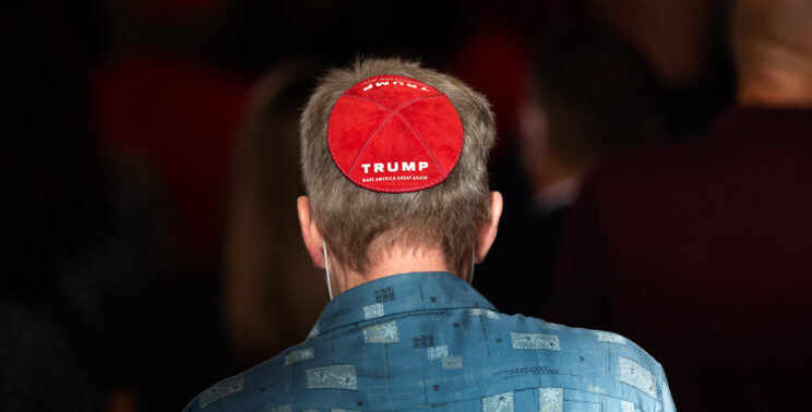 Trump supporter wearing yarmulke at campaign rally in Atglen, Pennsylvania, Oct. 27, 2020