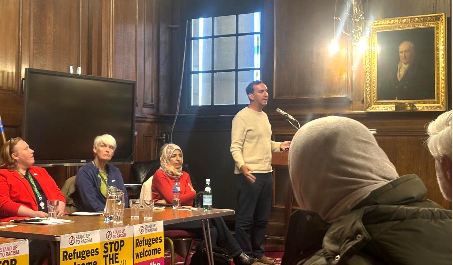 "Our newly-elected Chair Ben Soffa spoke of the need for anti-racist unity alongside representatives of other faith communities, political parties, trade unions and others at a meeting of Stand Up To Racism at Lancaster Town Hall on September 12, 2024"