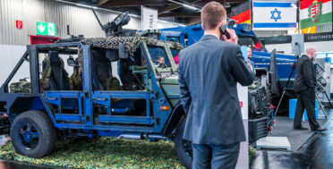 Military vehicles, including Caracal, at Rheinmetall stand during Enforce Tac 2023 in Nuremberg, Germany