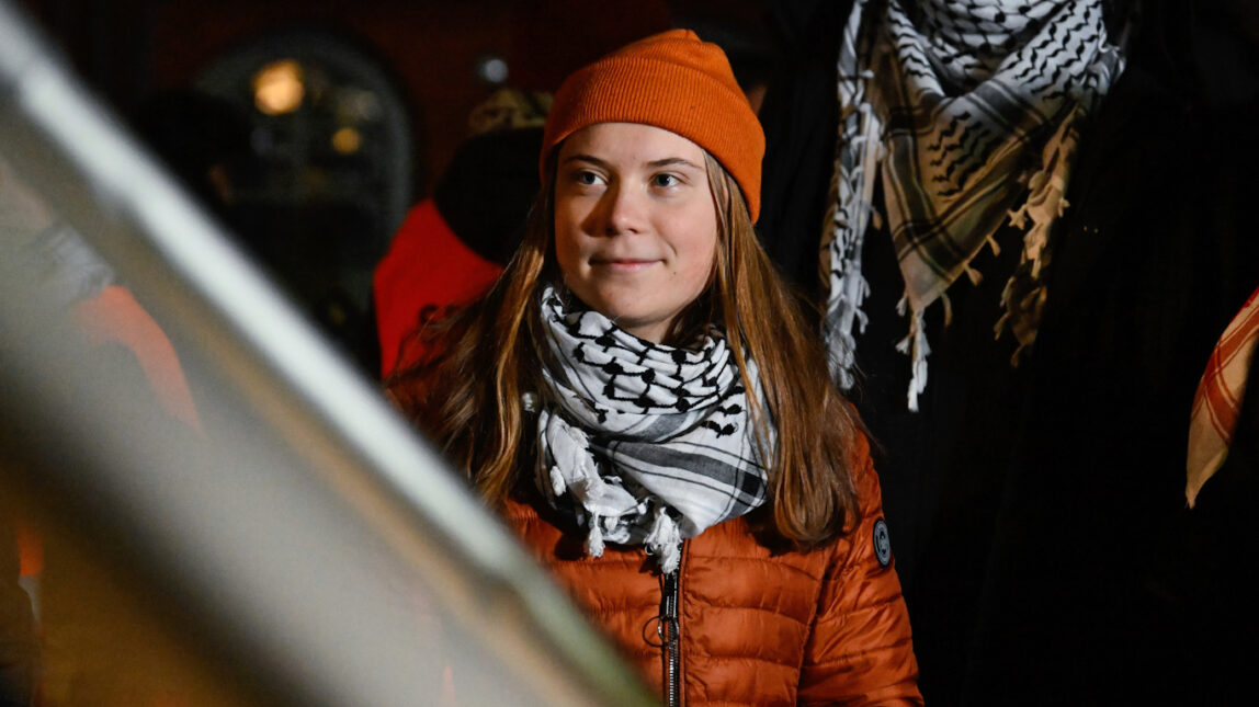 Greta Thunberg at a pro-Palestinian rally in Mannheim, Germany, December 2024