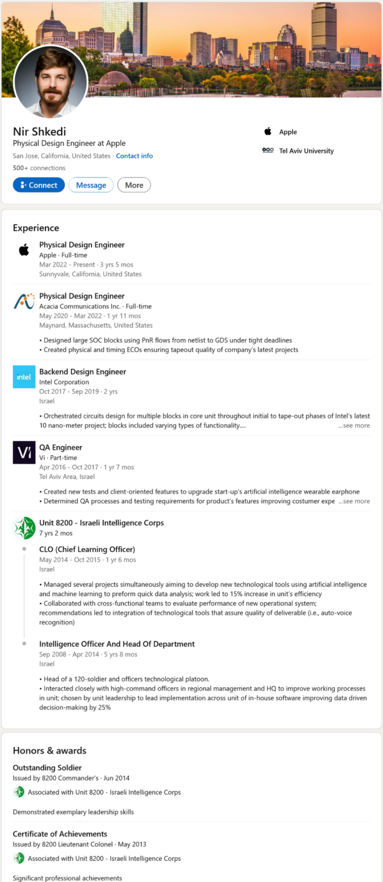 Nir Shkedi Linkedin Bio