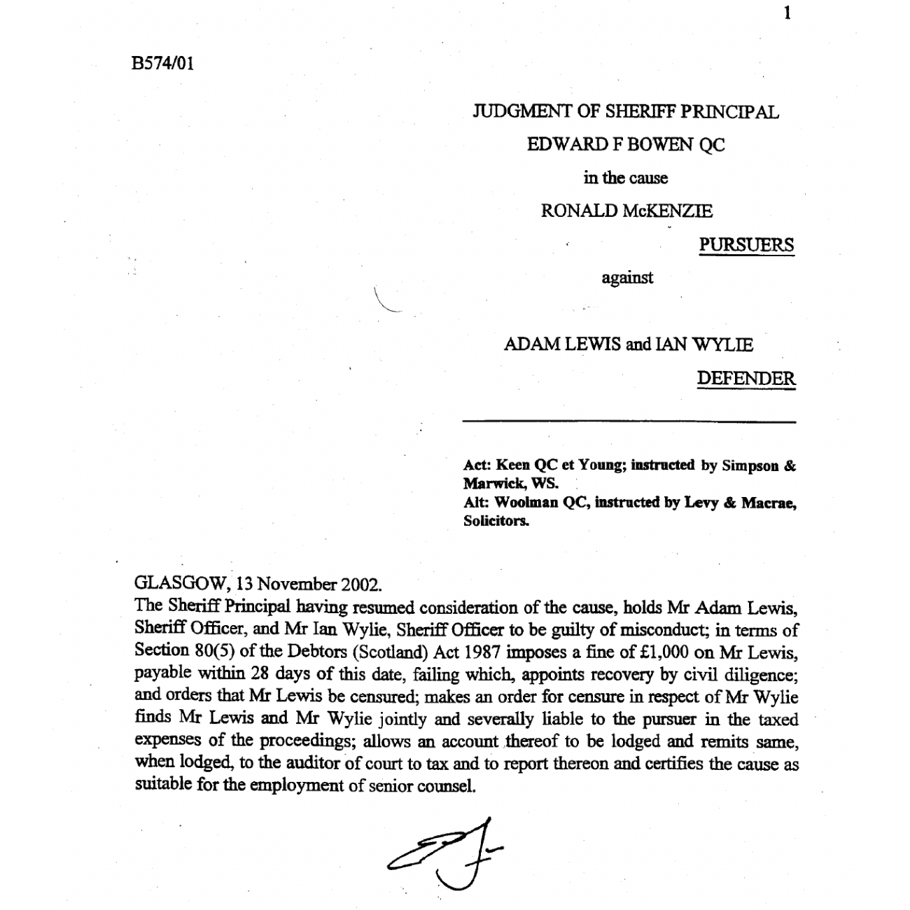 The Sheriff Principal judgement on Adam Lewis and his co-conspirator