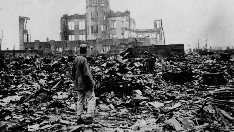 A man looks over the expanse of ruins left the explosion of the atomic bomb on August 6, 1945 in Hiroshima, Japan. Some 140,000 people died here immediately. Photo | AP