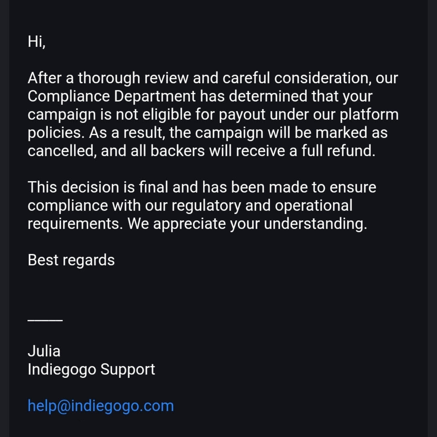 Indiegoago email