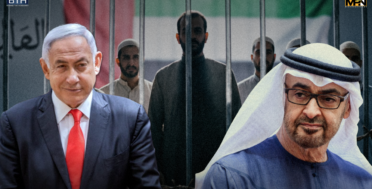 Benjamin Netanyahu and UAE president grimace at each other in front of imprisoned Shia muslims in the UAE.